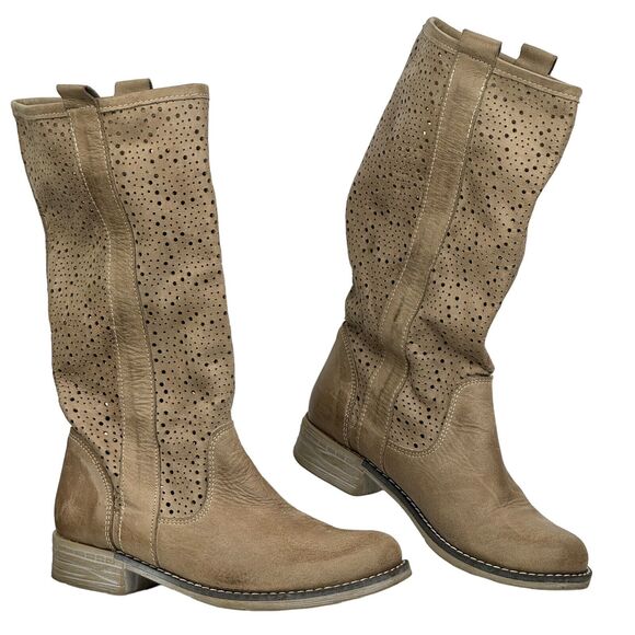 Eccellenza Donna Women's Slouchy Boot Perforated Brown Biker Leather Sz 36 Italy - Picture 9 of 9